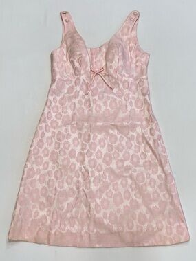 Vintage 60s Pink Floral Jacquard Empire Waist Mini Dress Sz Small Cocktail Party